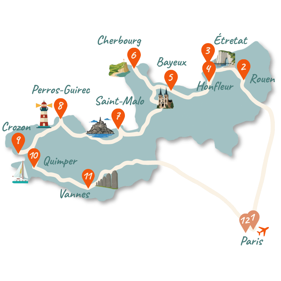 bretagne normandie rundreise 14 tage karte 01
