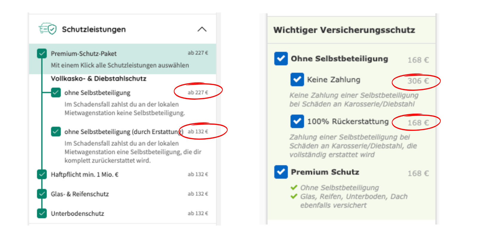 Filteroption beim Mietwagen: Vollkasko durch Erstattung